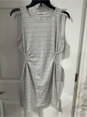 Caution To The Wind Striped Light Gray Cutout Mini Dress